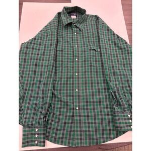 Wrangler Green Plaid Western Button Up Shirt Men's XL Pearl Snap Long Sleeve